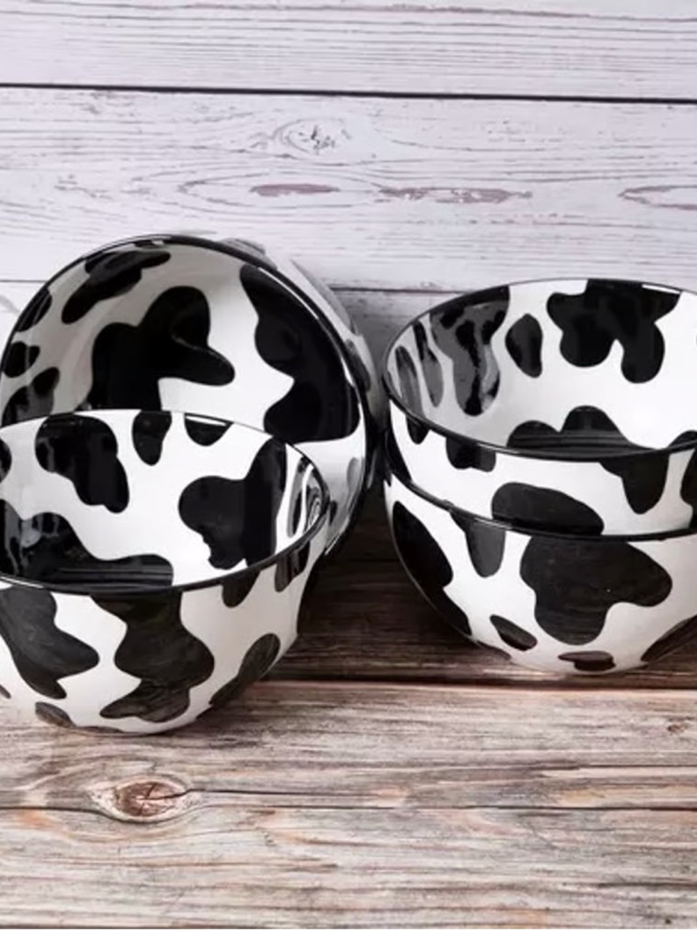 4 New Farmhouse Ceramic Cow Print Bowls